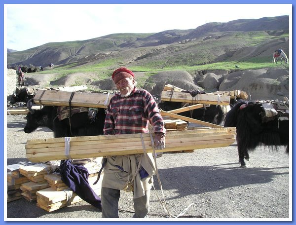 Thinley Lhundup sorgte fuer den Transport des Bauholzes.JPG