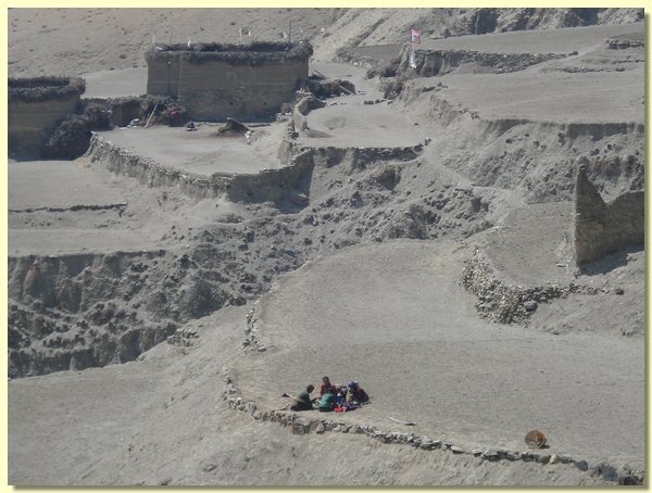 Saldang besteht aus Gehoeften, Terrassenfeldern und dazwischen Erosionsrinnen.JPG